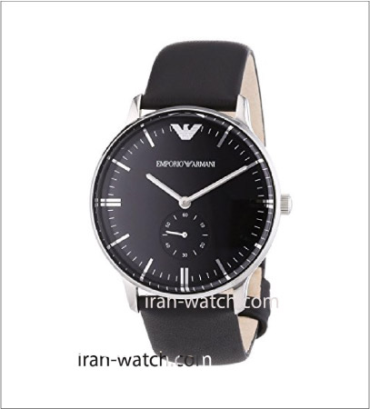 ar0382 ساعت امپریو آرمانی بند چرم مشکی قاب استیل