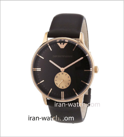 ar0383 ساعت امپریو آرمانی بند چرم مشکی قاب رزگلد