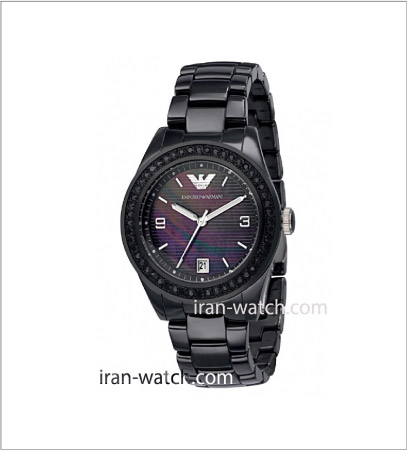 ar1423 ساعت آرمانی زنانه سرامیکی قاب نگین دار مشکی
