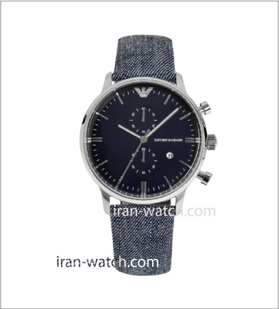 ar1690 ساعت امپریو آرمانی بند برزنت چرم جین قاب استیل