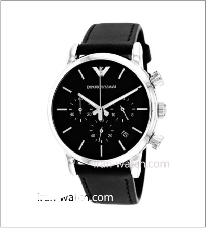 ar1733 ساعت آرمانی مردانه بند چرم مشکی کرنوگراف قاب استیل