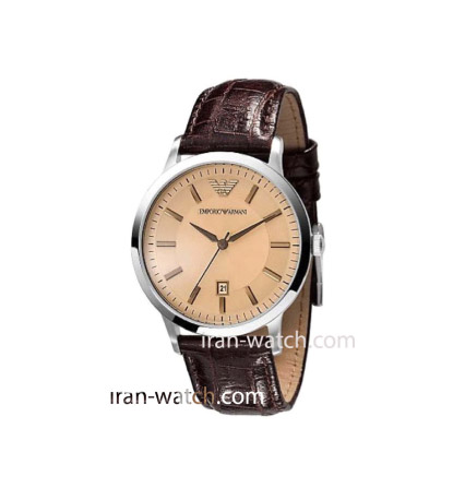 ar2428 ساعت آرمانی مردانه بند چرم قهوه ای قاب استیل