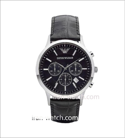 ar2447 ساعت آرمانی مردانه بند چرم مشکی کرنوگراف 