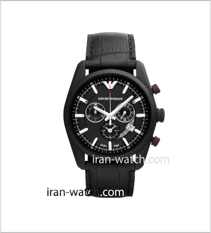 ar6035 ساعت آرمانی مردانه بند چرم مشکی قاب مشکی کرنوگراف